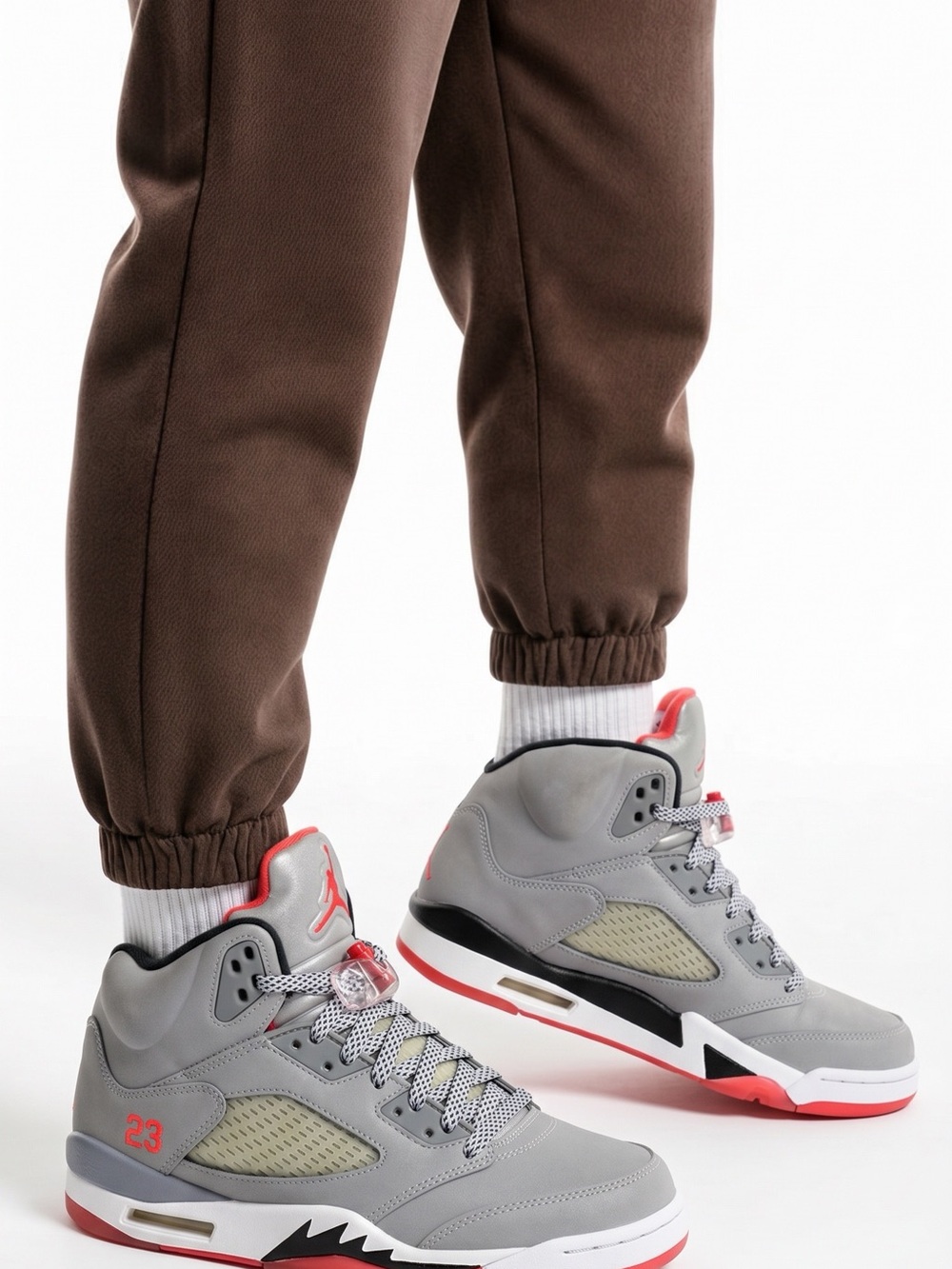 Jordan Men’s Grey and Red Athletic High-Top Sneakers